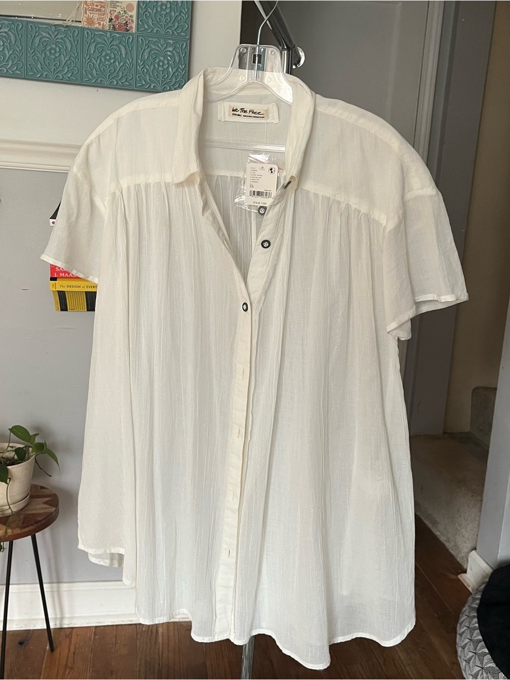 White Lightweight Button-Front Blouse free people <3